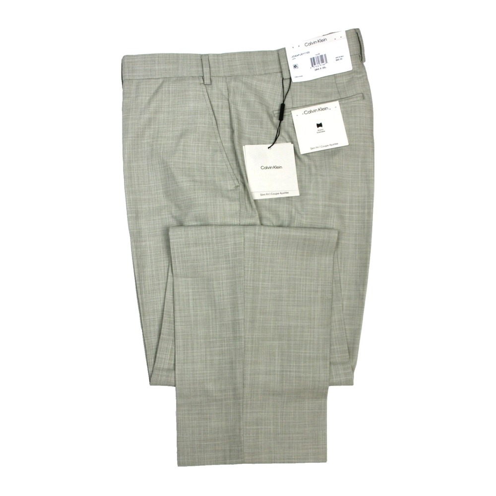 Calvin Klein Dress Pants Mens 38x30 Taupe Jace Slim Fit Stretch Flat Front